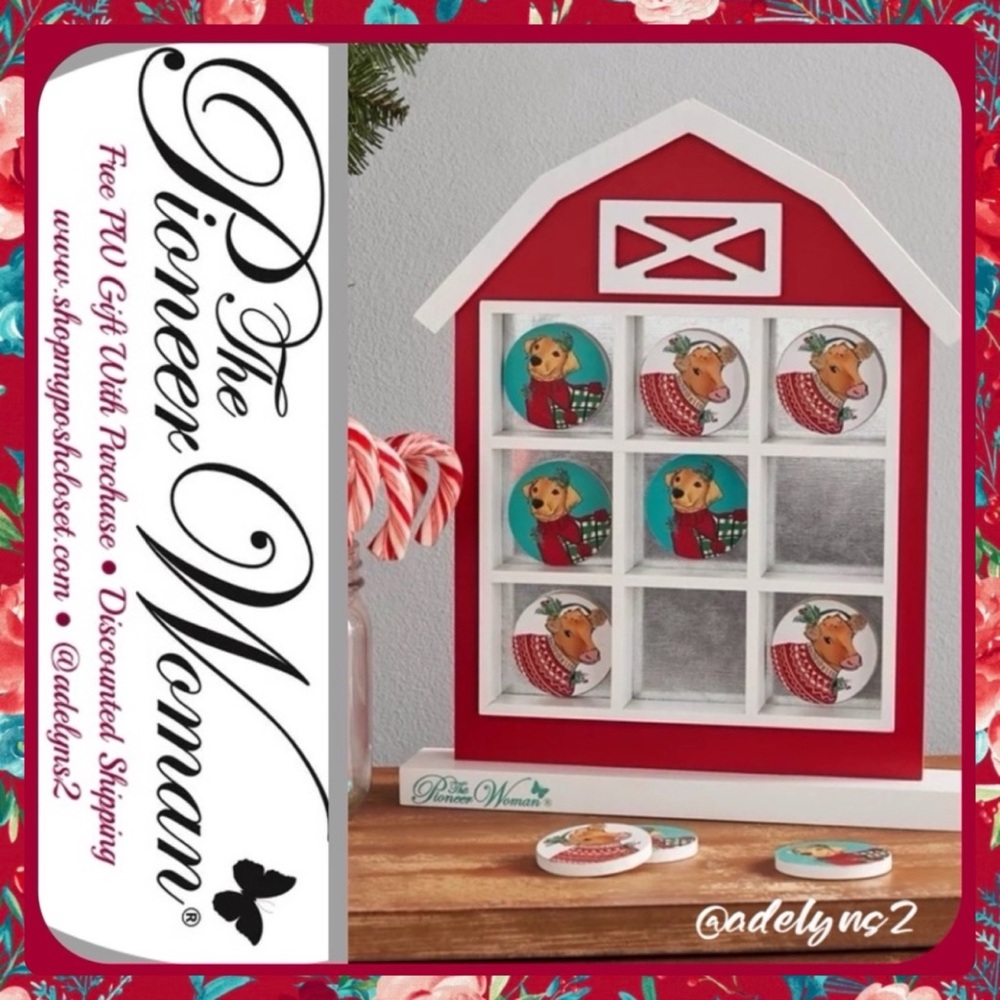 🌺 New The Pioneer Woman Holiday/Christmas Red Barn MDF Tic-Tac-Toe Game